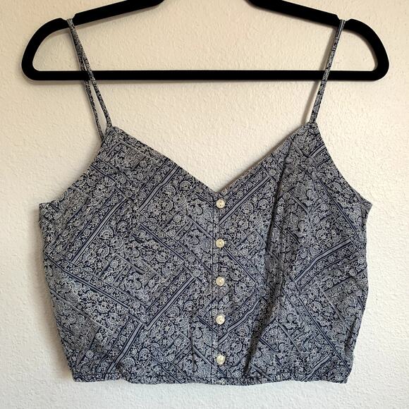 NWT American Eagle AEO Floral Crop Tank Top in Blue - Picture 1 of 7